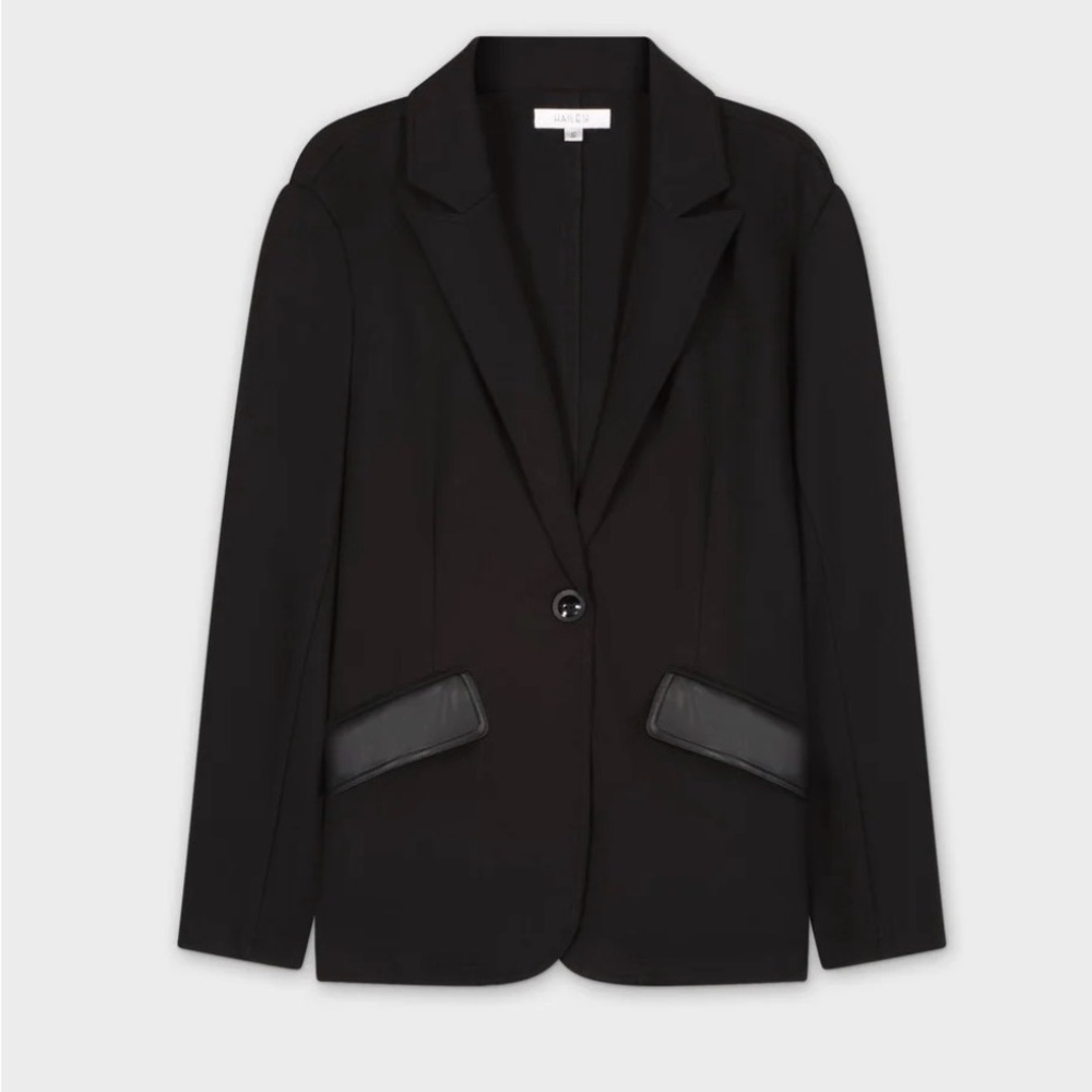 Fame On Central Elegant Black Women's Blazer Leather Pocket Size Large New